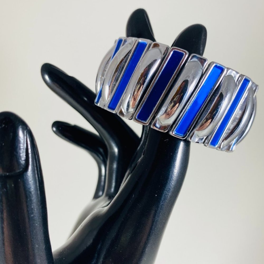 Vintage chrome and royal blue stretch expansion bracelet